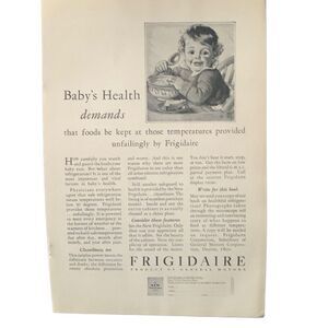 Vintage 1929 Frigidaire Baby’s Health Demands Ad Advertisement